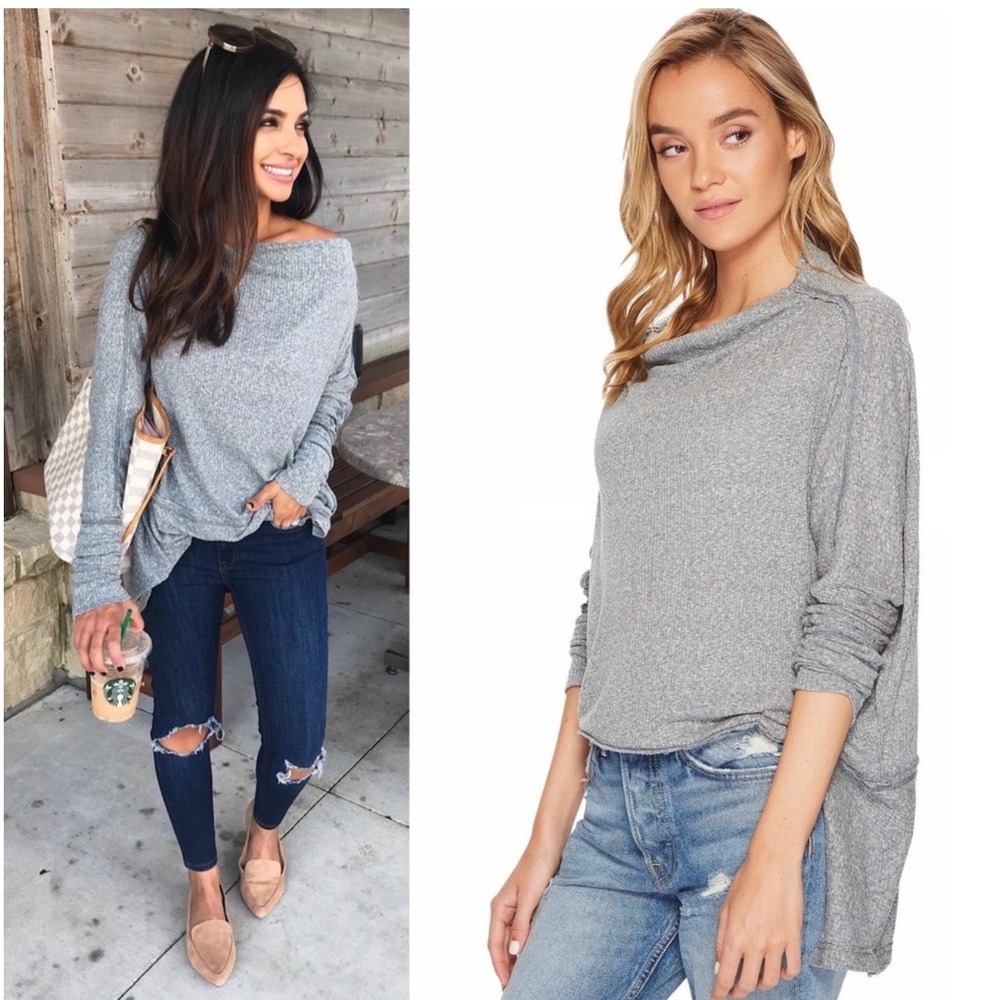 Free People We the Free Long Sleeve Ribbed‎ Thermal Top Blouse Shirt Boat Neck S
